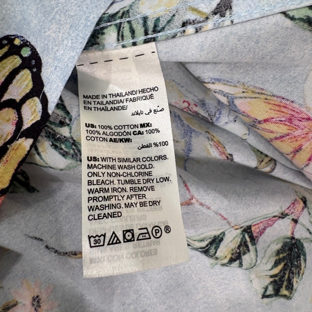 Chico's Button Down Shirt Sz 3P US 16/18P Blue Floral Butterfly No Iron High Low - Picture 6 of 8